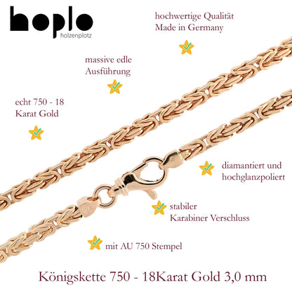 Goldkette Königskette Halskette Breite 3,0 mm massiv 750-18 Karat Gold
