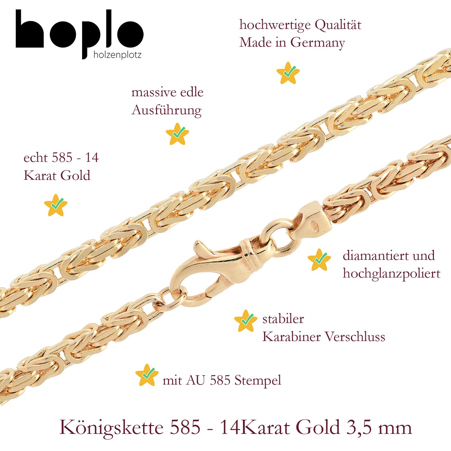Goldkette Königskette Halskette Breite 3,5 mm massiv 585-14 Karat Gold