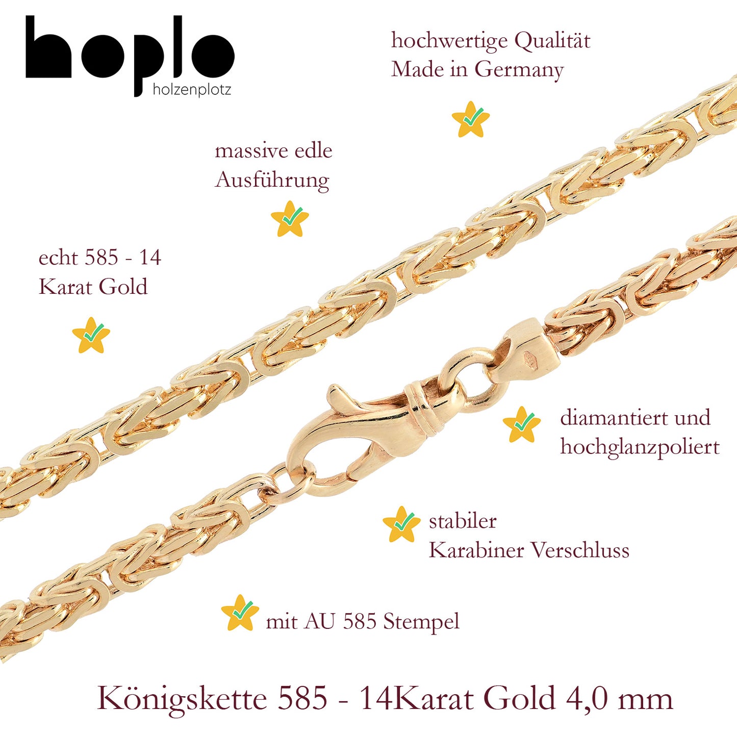 Goldkette Königskette Halskette Breite 4,0 mm massiv 585-14 Karat Gold