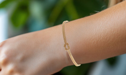 Himbeerkette mit Knoten Armkette  19 cm - 2-reihig 585 - 14 Karat Gold