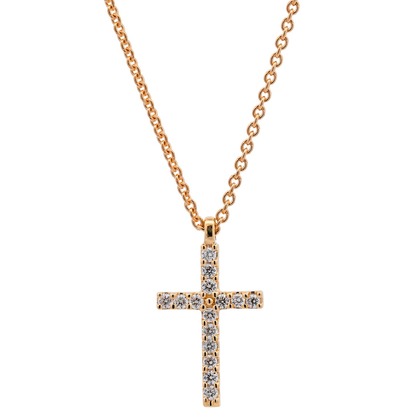 Diamant Collier Kreuz 15 Brillianten 0.08 ct. 750-18 Karat Gold 45 cm