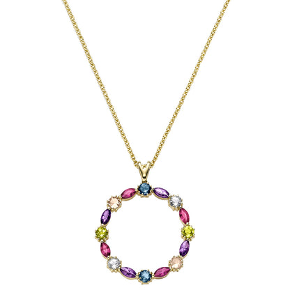 Gold Collier mit Farbsteinen Ankerkette diamantiert 585-14 Karat Gold