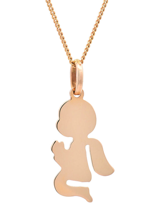 Halskette Anhänger Engelchen mit 1,1 mm Goldkette 585-14 Karat Gold