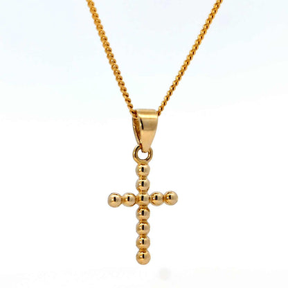 Anhänger Kreuz Kügelchen 585 Gold mit massiver Goldkette 1,1 mm
