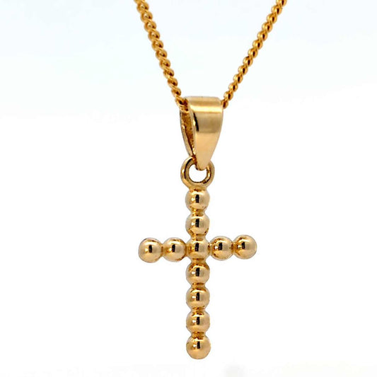Anhänger Kreuz Kügelchen 585 Gold mit massiver Goldkette 1,1 mm