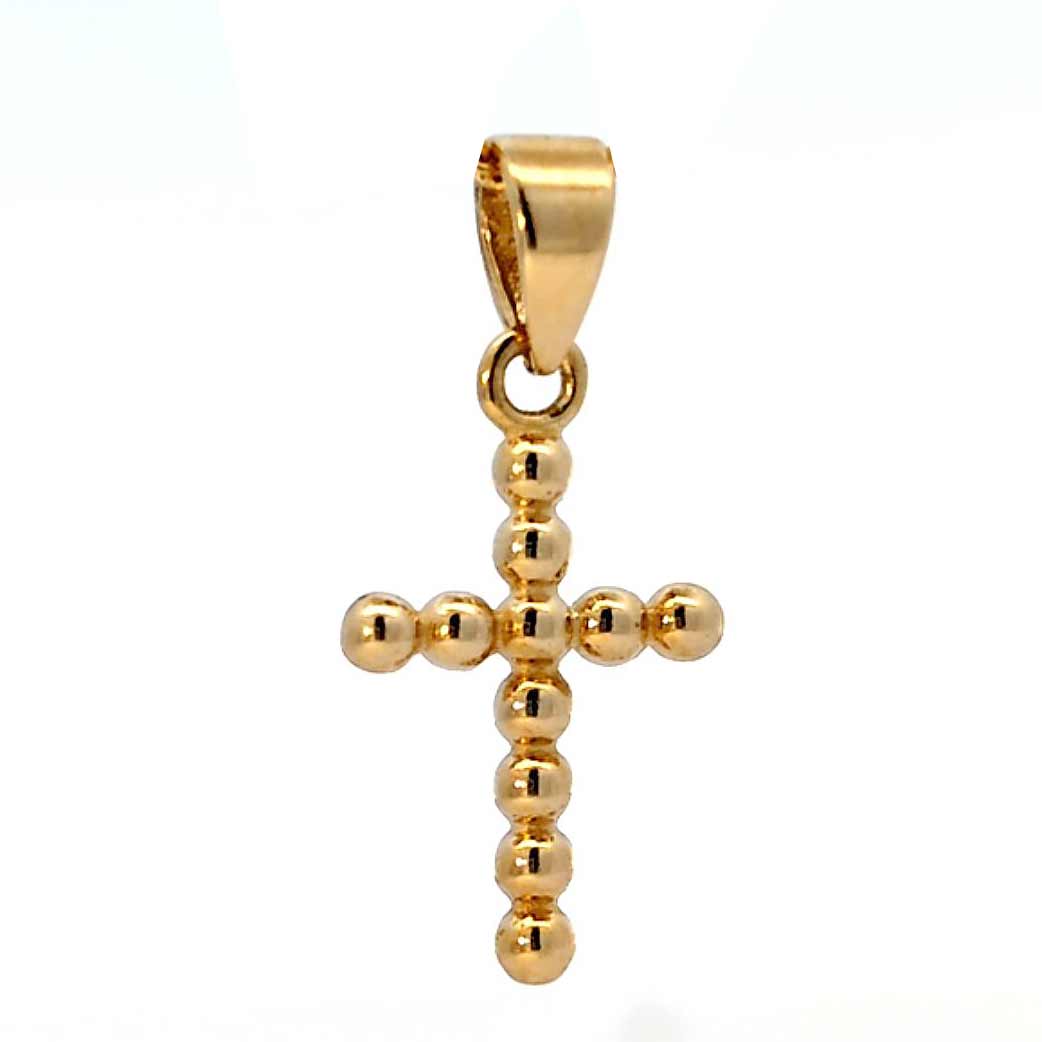 Anhänger Kreuz Kügelchen 585 Gold mit massiver Goldkette 1,1 mm