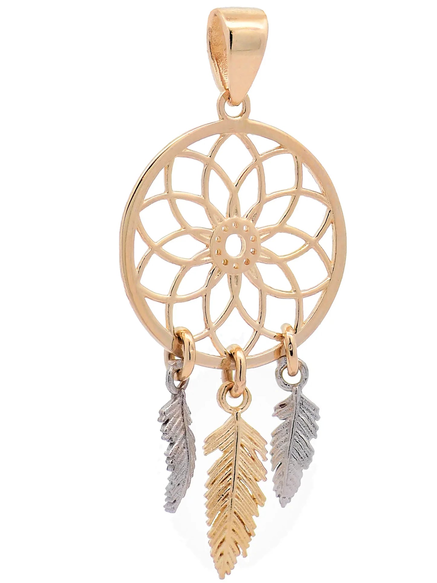 Halskette Anhänger Traumfänger mit 1,1 mm Goldkette 585-14 Karat Gold