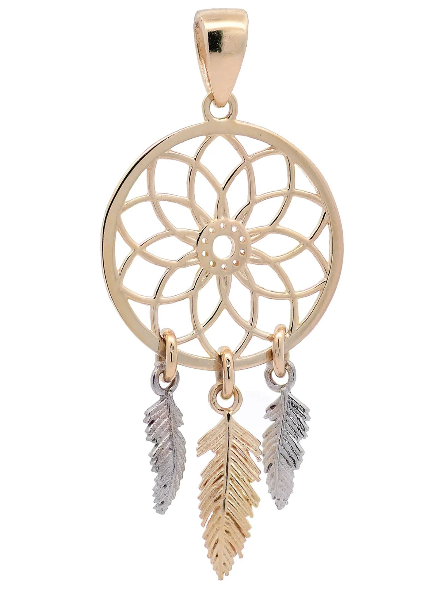 Halskette Anhänger Traumfänger mit 1,1 mm Goldkette 585-14 Karat Gold