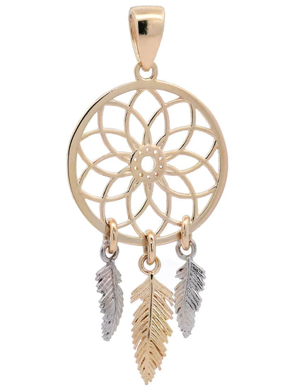 Halskette Anhänger Traumfänger mit 1,1 mm Goldkette 585-14 Karat Gold