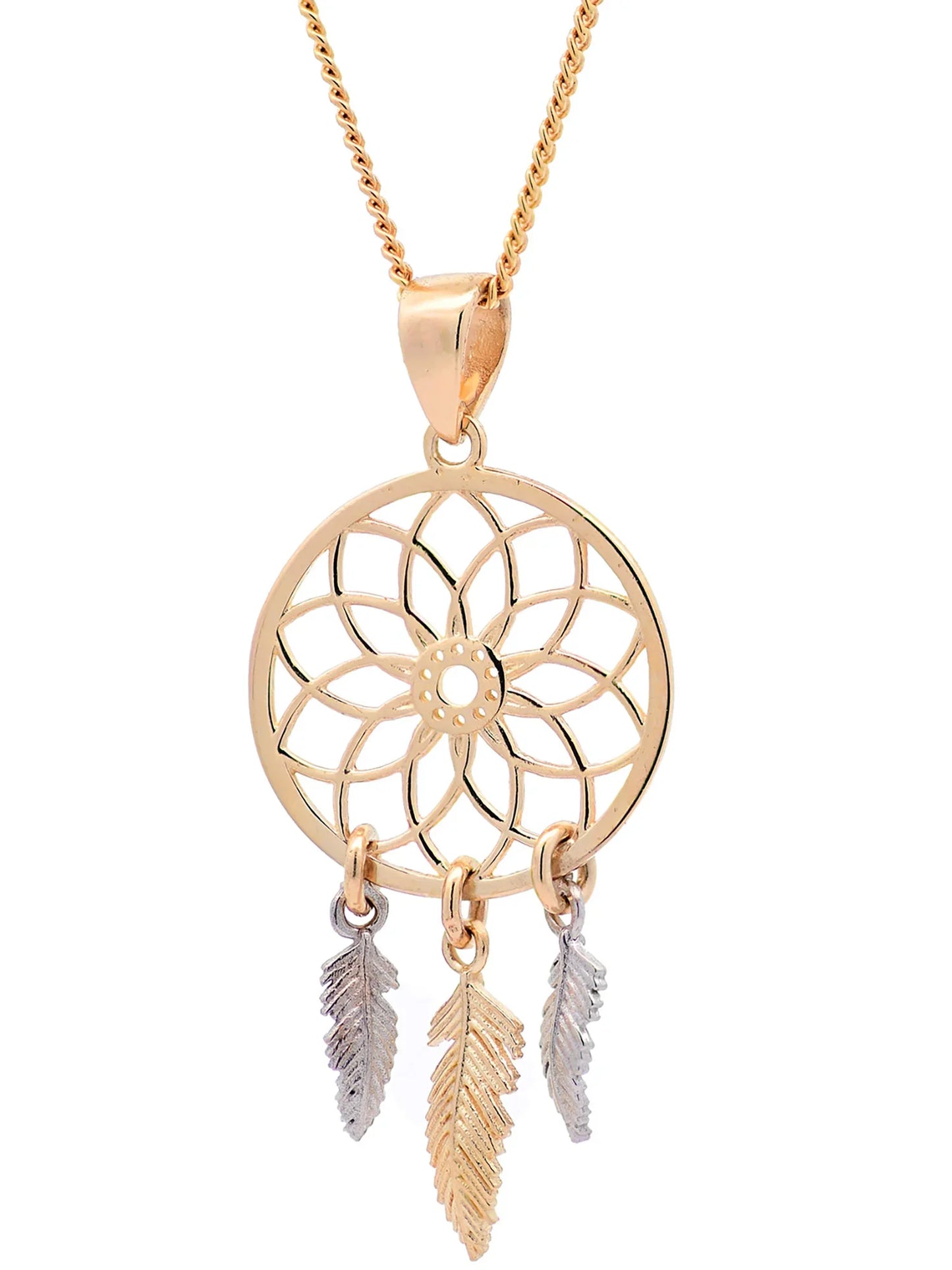 Halskette Anhänger Traumfänger mit 1,1 mm Goldkette 585-14 Karat Gold