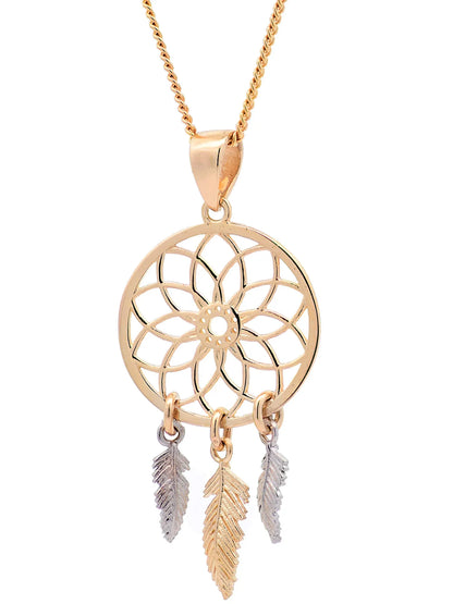 Halskette Anhänger Traumfänger mit 1,1 mm Goldkette 585-14 Karat Gold