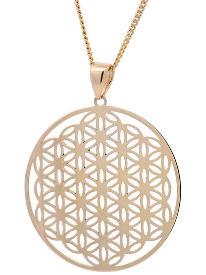 Anhänger Blume des Lebens mit 1,1 mm Goldkette 585-14 Karat Gold