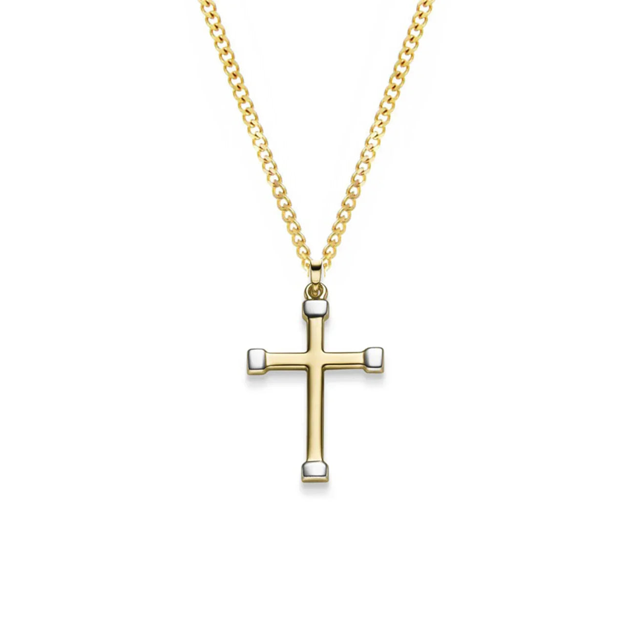 Anhänger Kreuz bi-color 585 Gold mit massiver Goldkette 1,1 mm