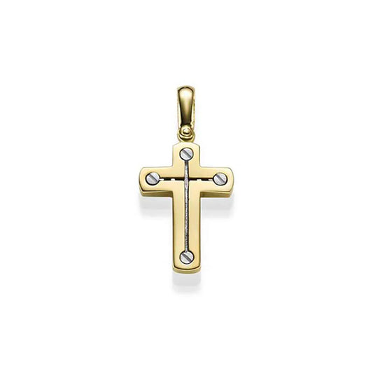 Anhänger Kreuz massiv Gold - 585 14 Karat Gelbgold und Weißgold