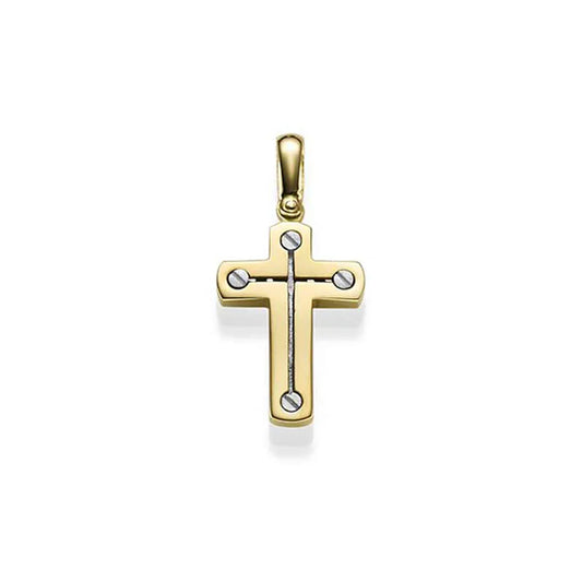 Anhänger Kreuz massiv Gold - 585 14 Karat Gelbgold und Weißgold