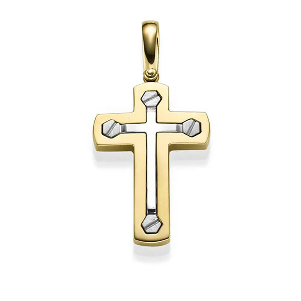 Anhänger Kreuz massiv Gold - 585 14 Karat Gelbgold und Weißgold