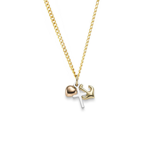 Anhänger Glaube Liebe Hoffnung 585 Gold mit massiver Goldkette 1,1 mm