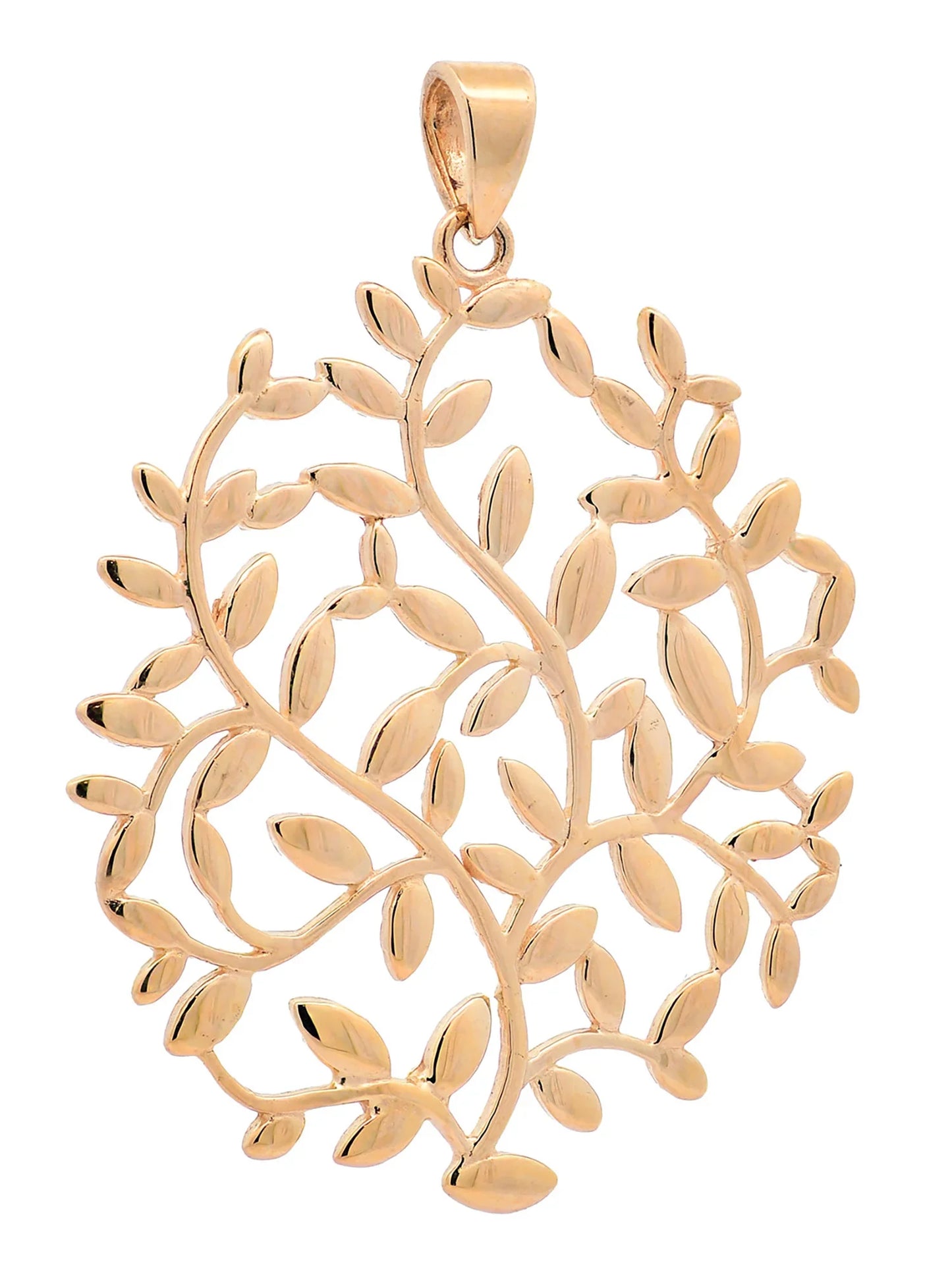 Halskette Anhänger Olivenzweig mit 1,1 mm Goldkette 585-14 Karat Gold