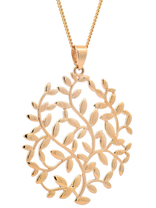 Halskette Anhänger Olivenzweig mit 1,1 mm Goldkette 585-14 Karat Gold