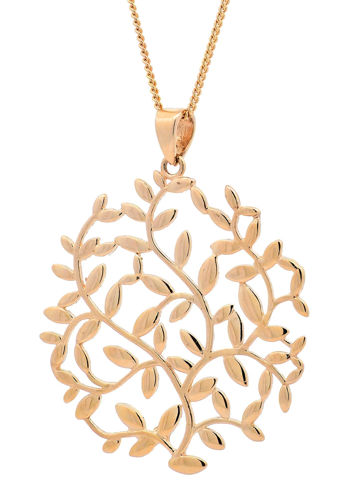 Halskette Anhänger Olivenzweig mit 1,1 mm Goldkette 585-14 Karat Gold