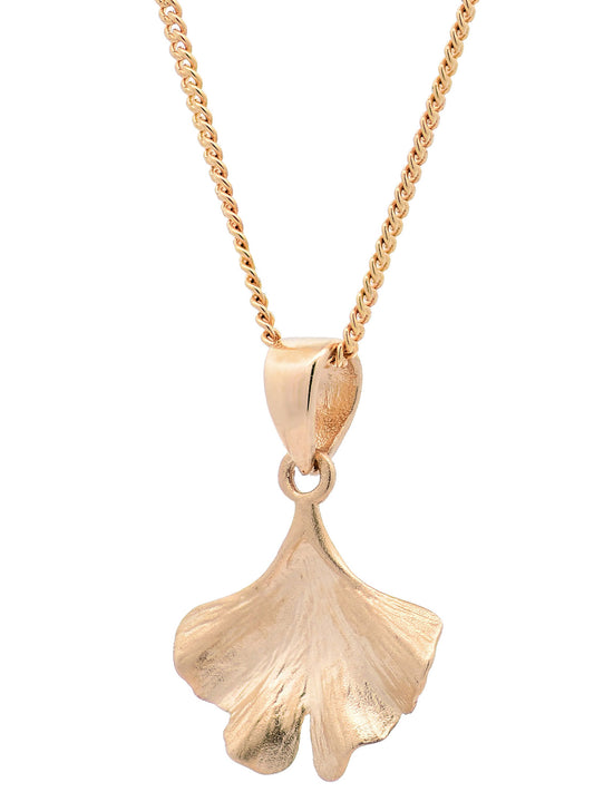 Halskette Anhänger Ginkgoblatt mit 1,1 mm Goldkette 585-14 Karat Gold