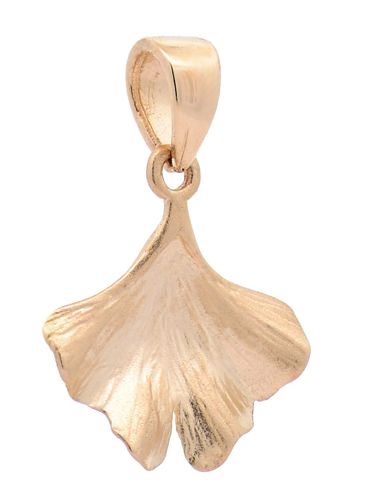 Anhänger für Halskette Ginkgoblatt echt massiv 585-14 Karat Gold