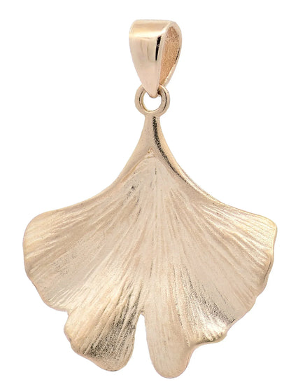 Halskette Anhänger Ginkgoblatt mit 1,1 mm Goldkette 585-14 Karat Gold