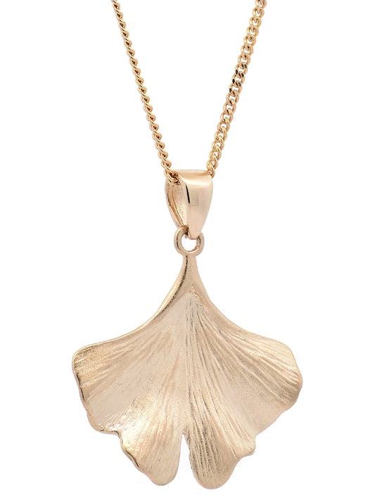 Halskette Anhänger Ginkgoblatt mit 1,1 mm Goldkette 585-14 Karat Gold