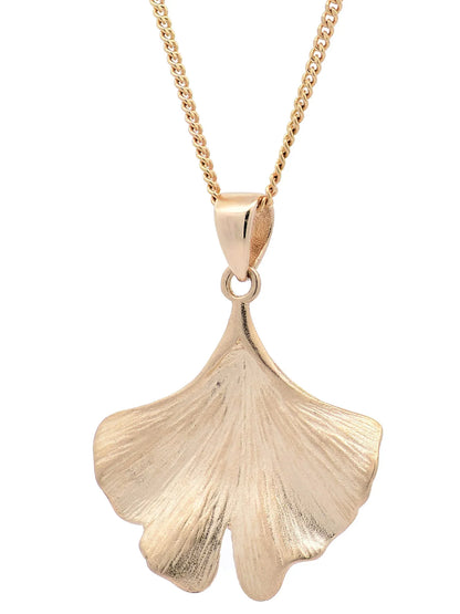 Halskette Anhänger Ginkgoblatt mit 1,1 mm Goldkette 585-14 Karat Gold