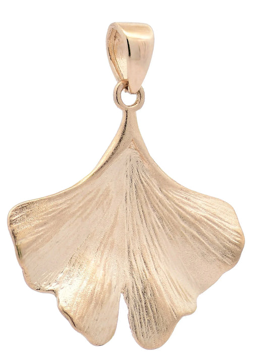 Anhänger für Halskette Ginkgoblatt echt massiv 585-14 Karat Gold