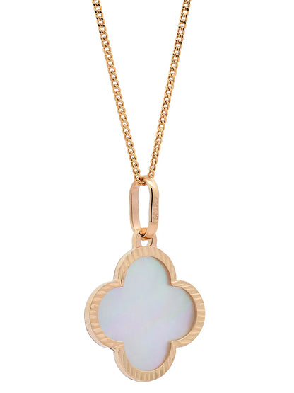 Anhänger Blume klein Perlmutt mit 1,1 mm Goldkette 585-14 Karat Gold
