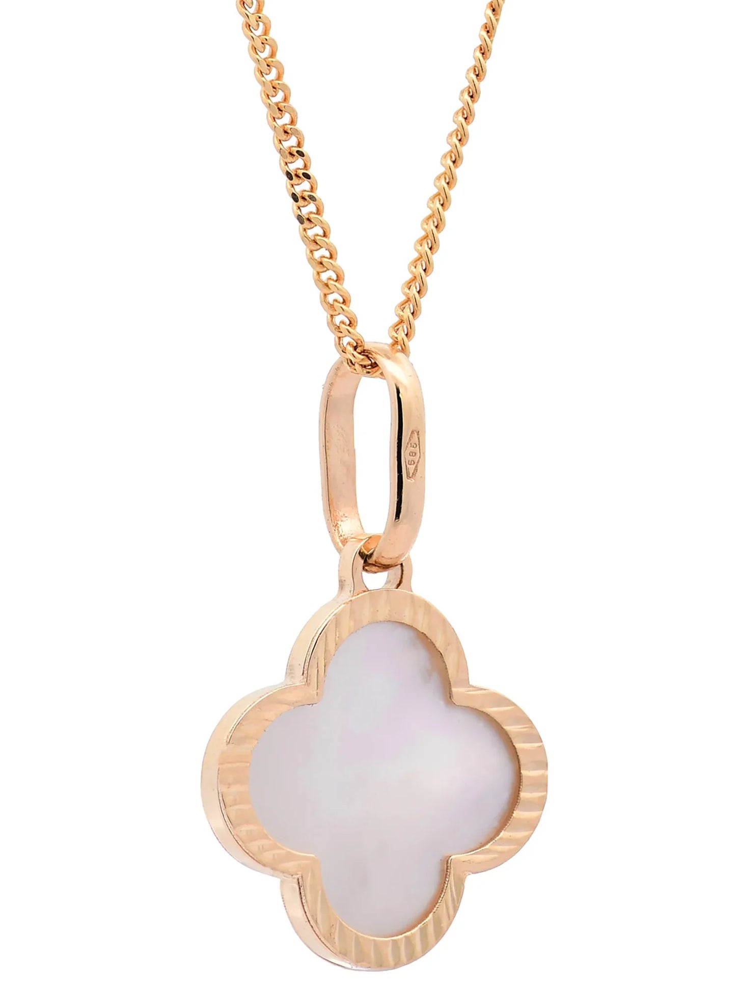 Anhänger Blume klein Perlmutt mit 1,1 mm Goldkette 585-14 Karat Gold