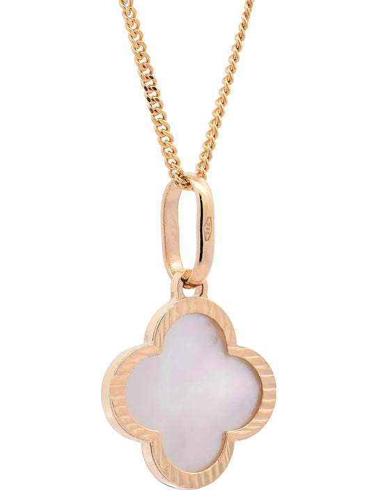 Anhänger Blume klein Perlmutt mit 1,1 mm Goldkette 585-14 Karat Gold