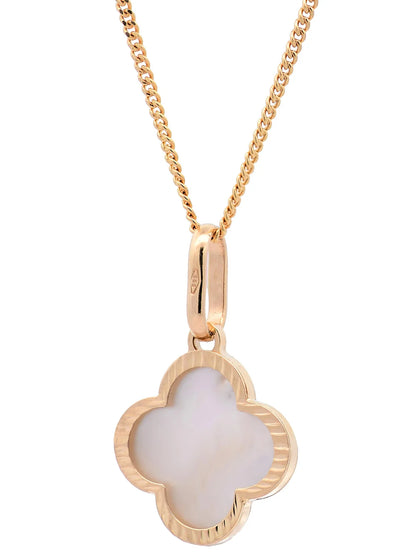 Anhänger Blume klein Perlmutt mit 1,1 mm Goldkette 585-14 Karat Gold