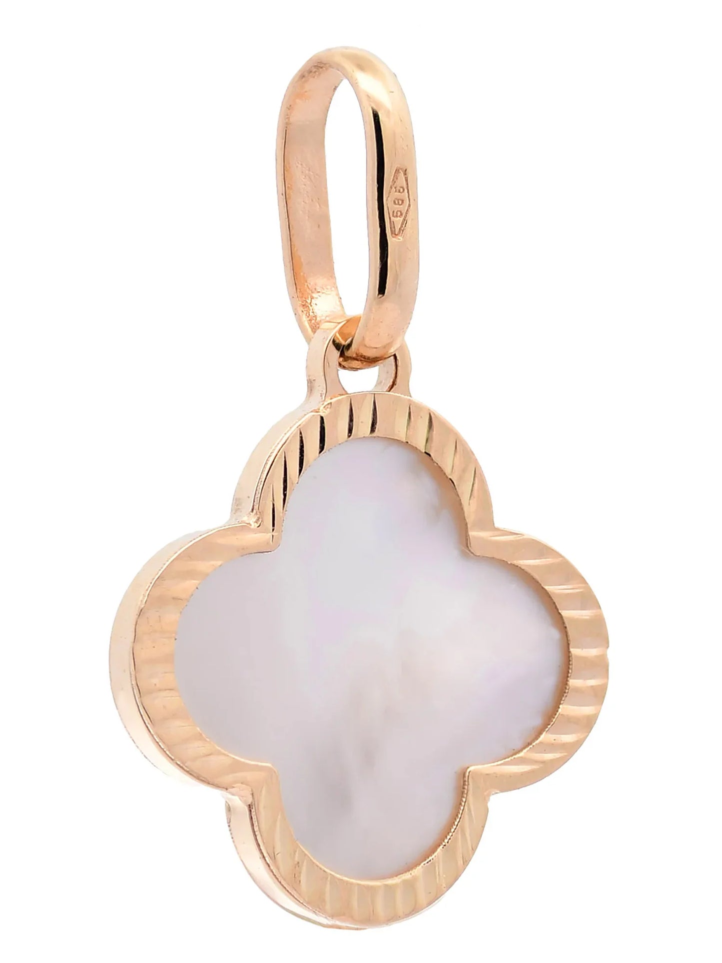 Anhänger für Halskette Blume klein Perlmutt massiv 585-14 Karat Gold