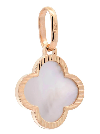 Anhänger für Halskette Blume klein Perlmutt massiv 585-14 Karat Gold