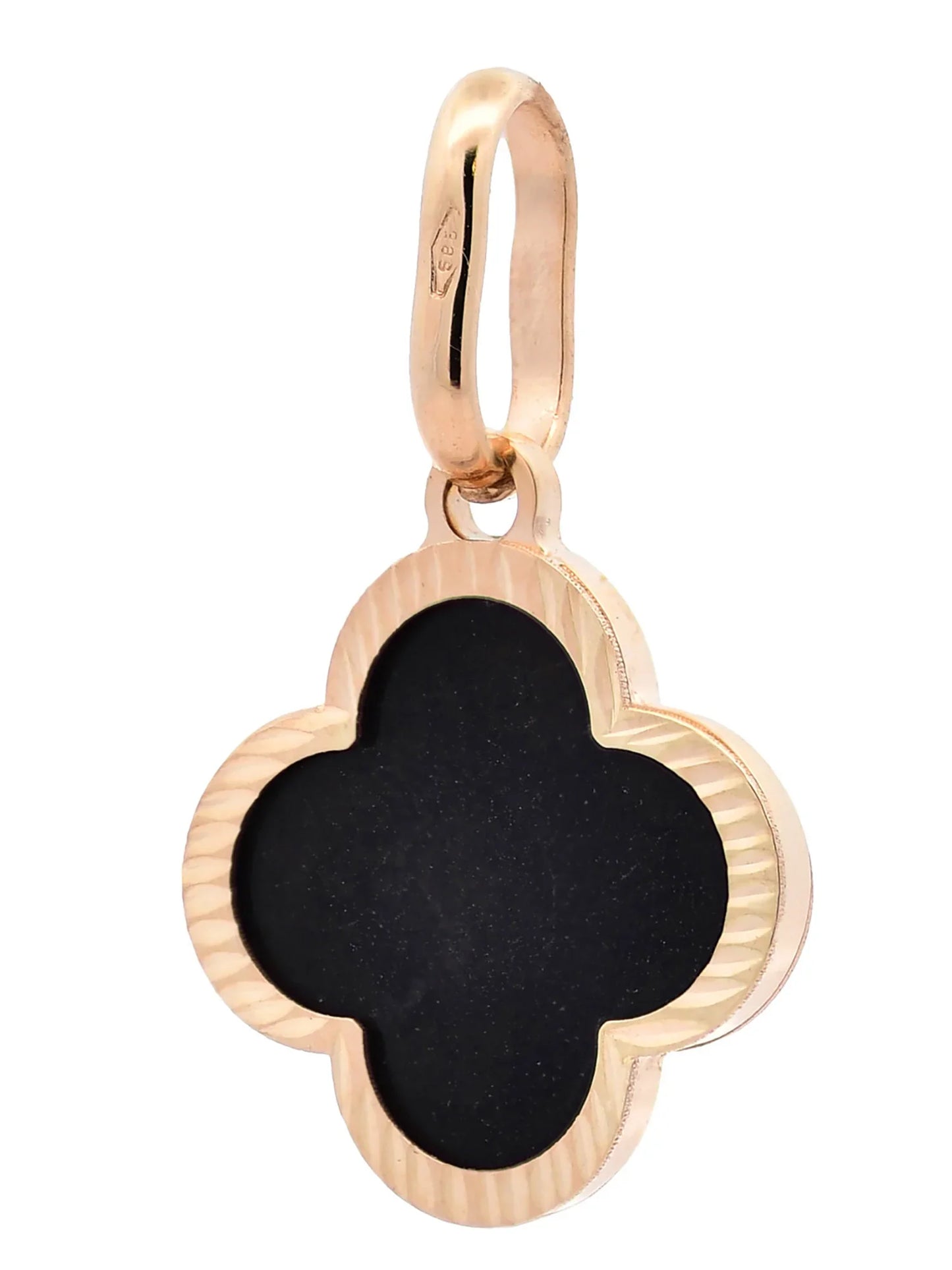 Anhänger Blume klein Onyx mit 1,1 mm Goldkette 585-14 Karat Gold