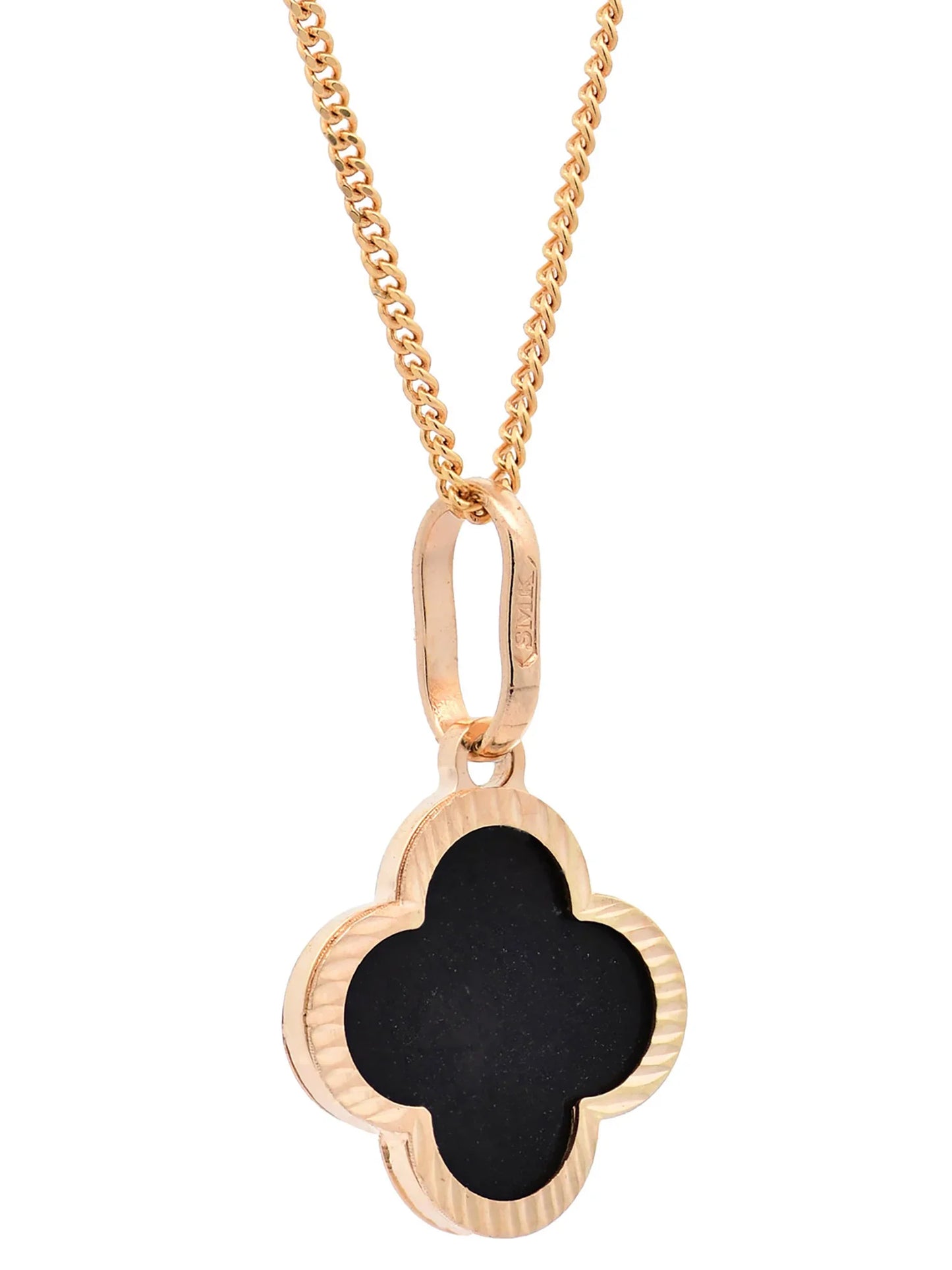 Anhänger Blume klein Onyx mit 1,1 mm Goldkette 585-14 Karat Gold