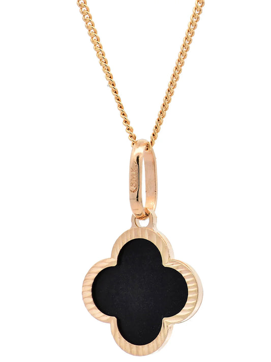 Anhänger Blume klein Onyx mit 1,1 mm Goldkette 585-14 Karat Gold