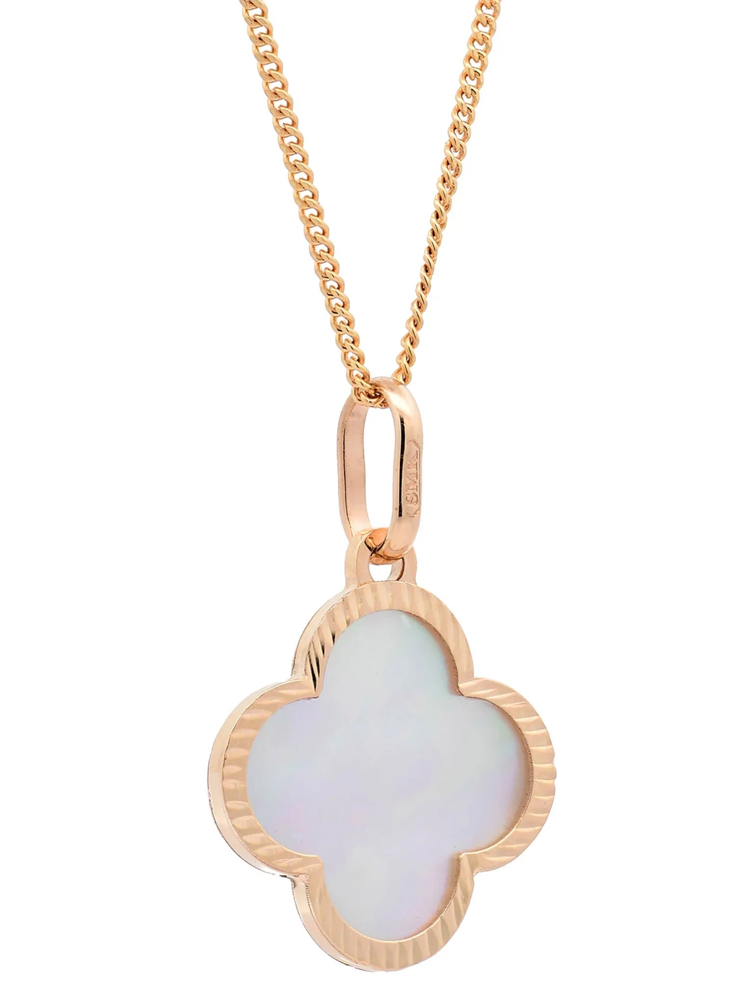 Anhänger Blume Perlmutt mit 1,1 mm Goldkette 585-14 Karat Gold