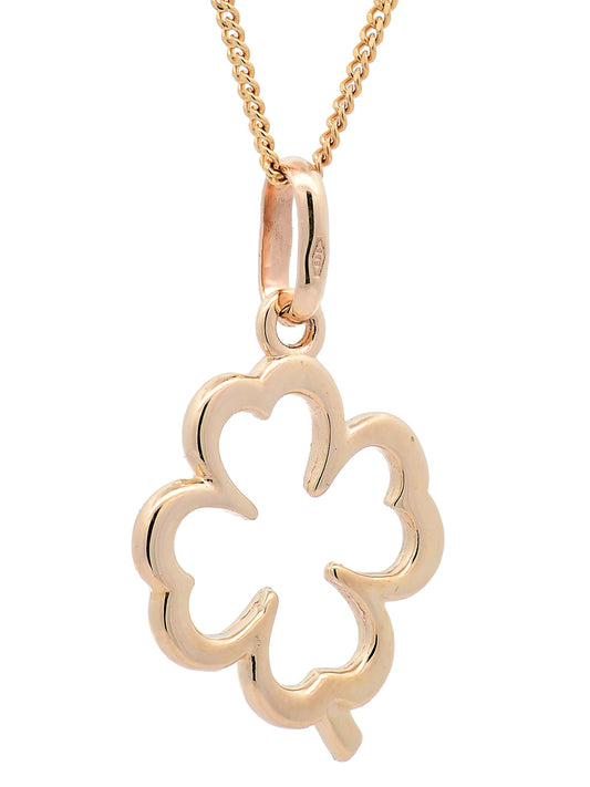 Halskette Anhänger Kleeblatt mit 1,1 mm Goldkette 585-14 Karat Gold