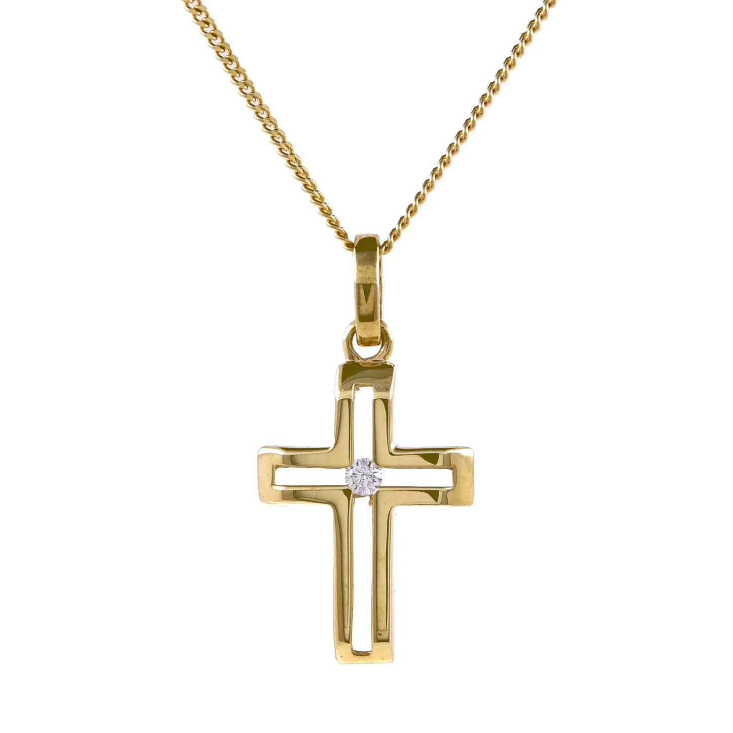 Gold Anhänger Kreuz Zirkonia mit Goldkette massiv 333 - 8 Karat Gold