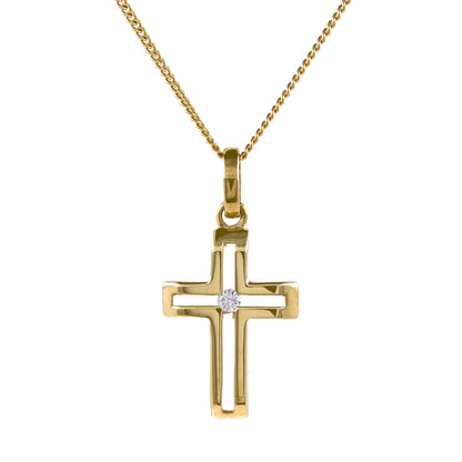 Gold Anhänger Kreuz Zirkonia mit Goldkette massiv 333 - 8 Karat Gold