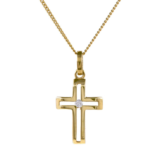 Gold Anhänger Kreuz Zirkonia mit Goldkette massiv 333 - 8 Karat Gold