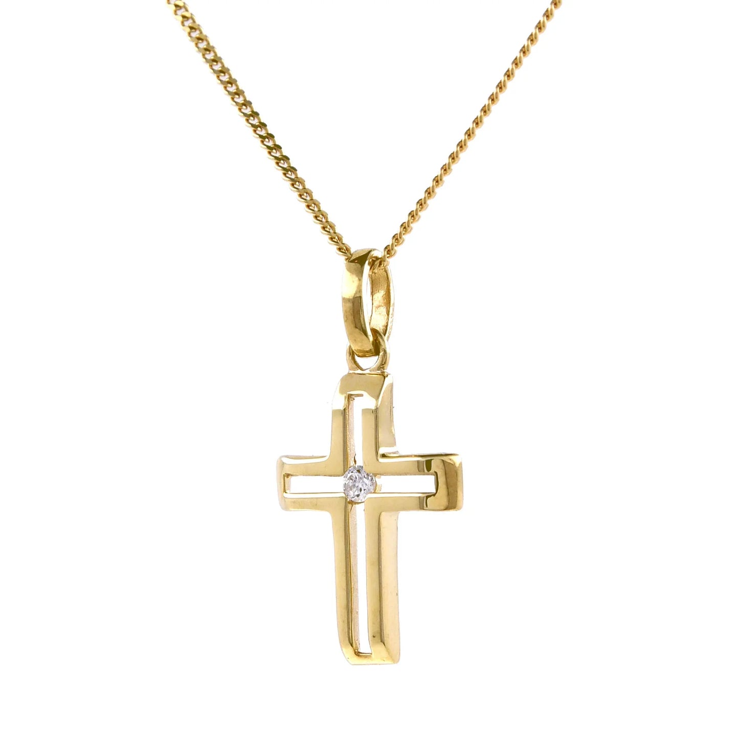 Gold Anhänger Kreuz Zirkonia mit Goldkette massiv 333 - 8 Karat Gold