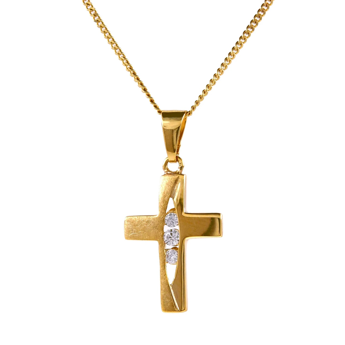 Gold Anhänger Kreuz Zirkonia mit Goldkette massiv 333 - 8 Karat Gold