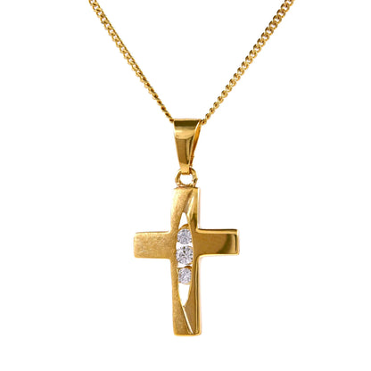 Gold Anhänger Kreuz Zirkonia mit Goldkette massiv 333 - 8 Karat Gold