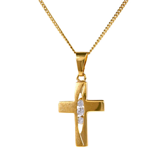 Gold Anhänger Kreuz Zirkonia mit Goldkette massiv 333 - 8 Karat Gold