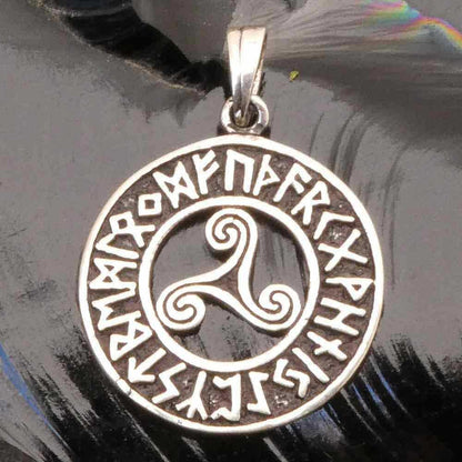 Triskel  mit Runen Anhänger 925er Silber - 25 mm keltisch Wikinger