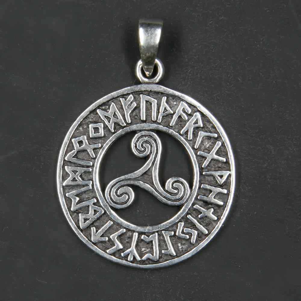 Triskel  mit Runen Anhänger 925er Silber - 25 mm keltisch Wikinger